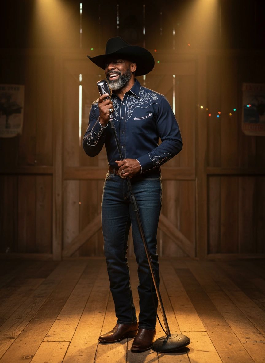 M.I.C. — country artist on stage, black cowboy hat