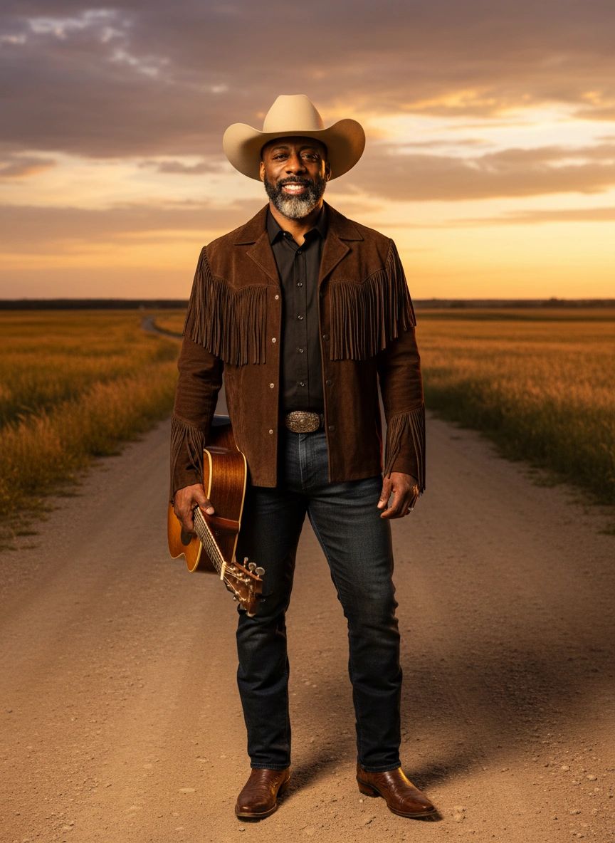 M.I.C. — country artist golden hour field with guitar