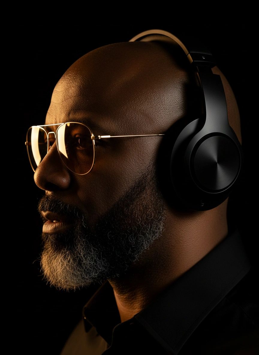 M.I.C. — headphones side profile amber glow