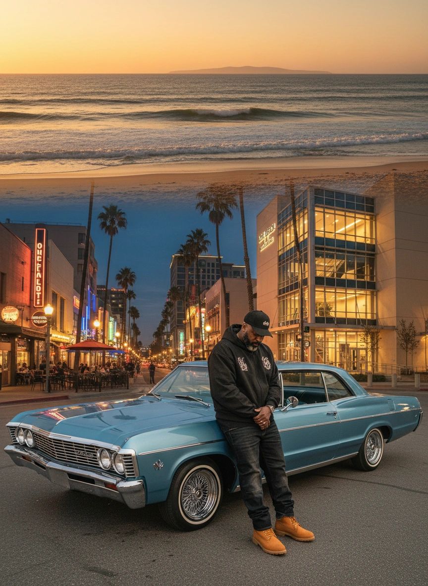M.I.C. — Long Beach collage powder blue 67 Chevy v2